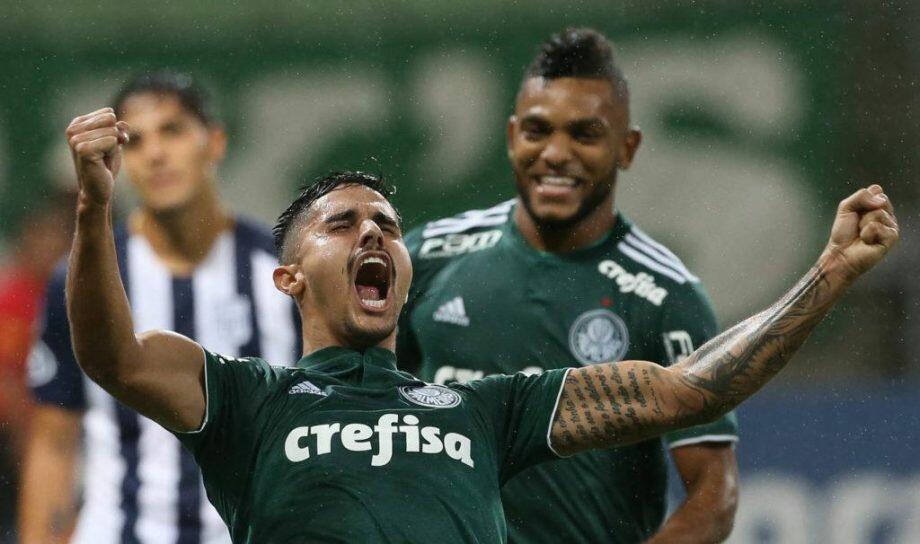 Thiago Martins comemora o gol que abriu caminho para mais uma vitória do Palmeiras na Conmebol Libertadores. Foto: Cesar Greco/Ag Palmeiras/Divulgação