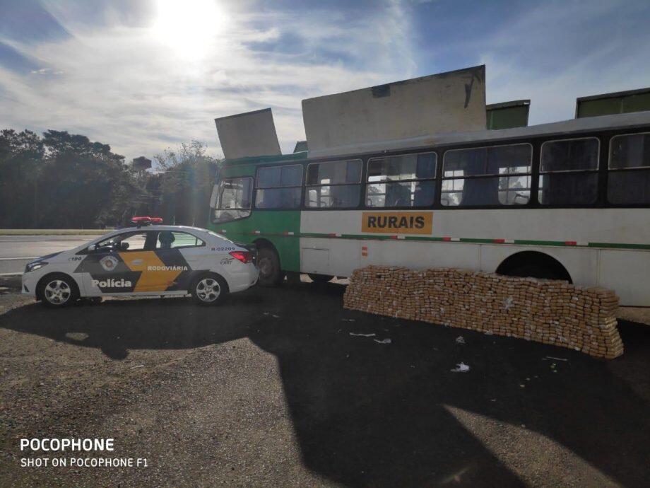 Ônibus apreendido em São Paulo saiu de MS recheado de maconha. Foto: Divulgação