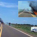 Um automóvel foi incendiado e o carro-forte foi tirado da pista durante ataque em MS (Reprodução