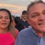 Gustavo e Gideane comemorando a vitória na cidade