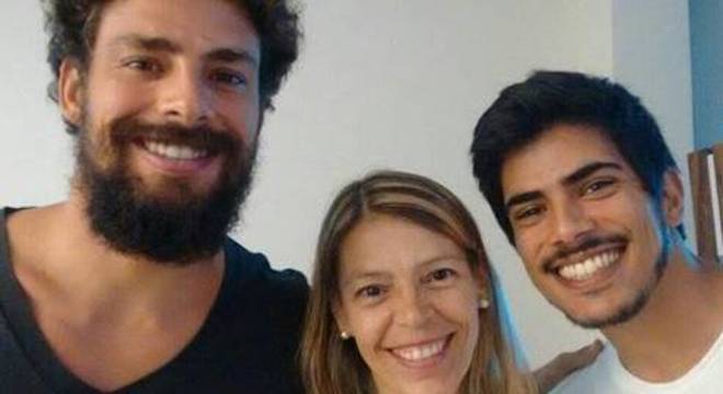 Denise Reymond com os filhos Cauã e Pável Reymond