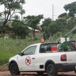 Veículos borrifam inseticida contra o mosquito