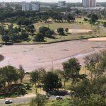 Lago do Parque das Nações Indígenas virou banco de areia (Foto: Whatsapp Midiamax)