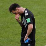 epa06813513 Lionel Messi of Argentina reacts after the FIFA World Cup 2018 group D preliminary round soccer match between Argentina and Iceland in Moscow
