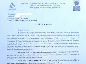 Comunicado enviado a uma das servidoras demitidas