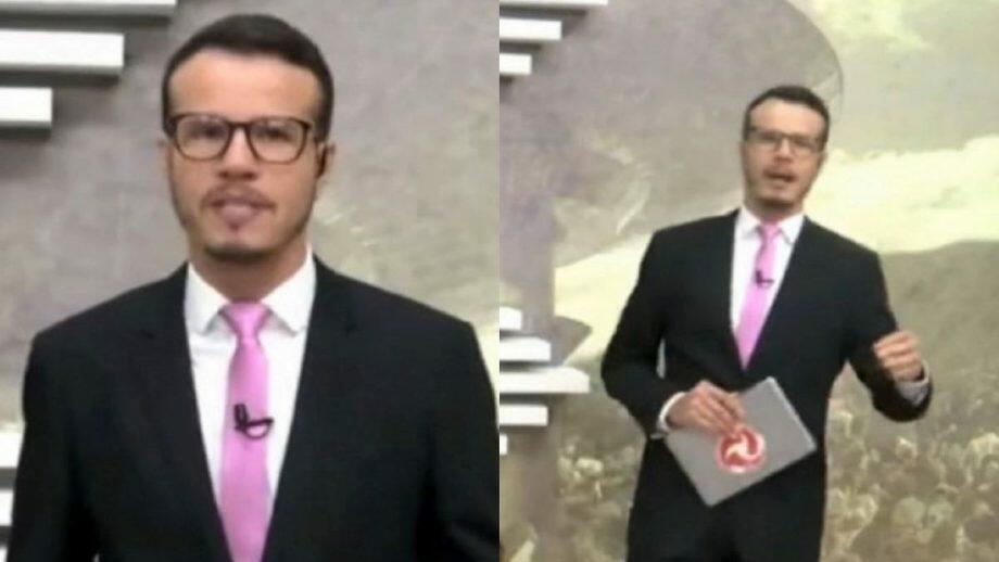 Momento em que o jornalista teve um mal súbito durante apresentação do jornal no interior de MG