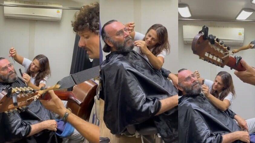 Momento em que Almir canta enquanto Valéria o "arruma" para aparecer na TV