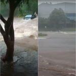 A forte chuva que caiu nesta quinta-feira causou estragos na cidade de Nova Andradina.
