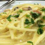 Espaguete de pupunha à carbonara