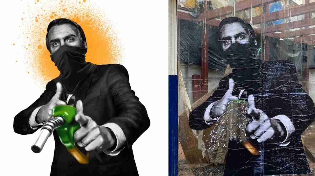 Artes e depois de arte vandalizada no centro de Campo Grande