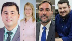 Da esquerda para a direita, Professor Rafael (PP), Maria Clarice Ewerling (MDB), Dr. Leandro Fedossi (PSDB) e André Bueno Guimarães (PP) (Imagens, Arquivo)