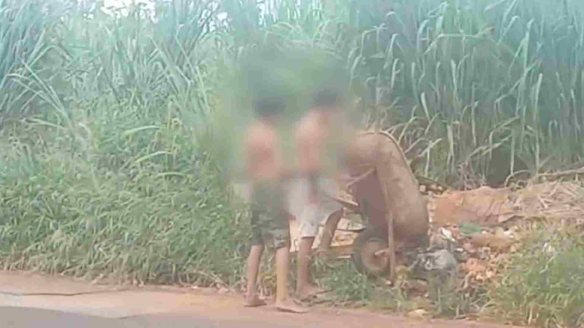 Crianças jogam lixo em terreno baldio