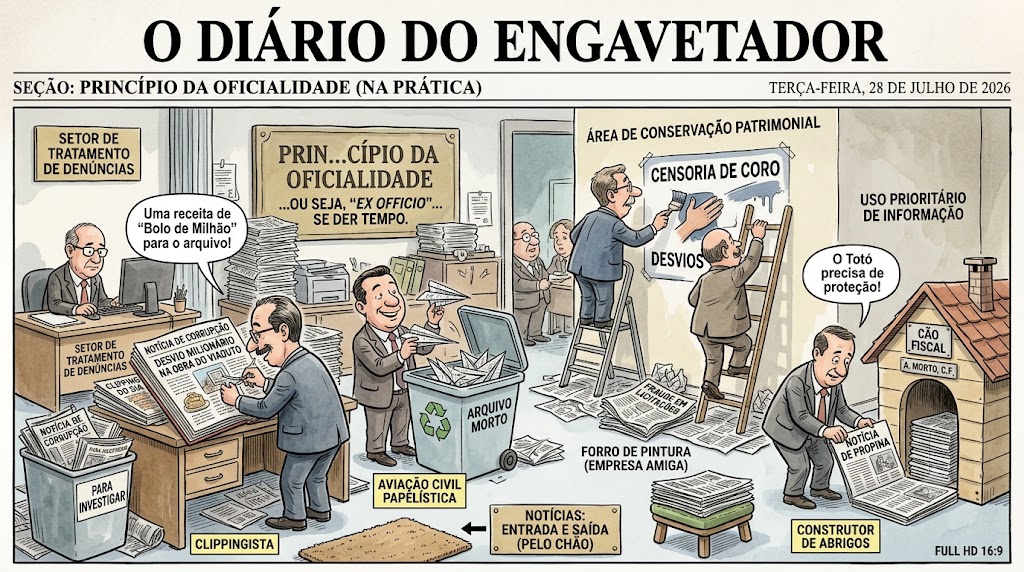 Gabinetes em MS usam notícias de jornal para clipping e ignoram princípio da oficialidade (Ilustração, Gemini)