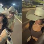 Mototáxi? Ana Castela pilota moto e dá carona para amiga após deixar o Parque do Peão