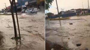 Em poucos minutos, tempestade alaga trecho de avenida em Campo Grande