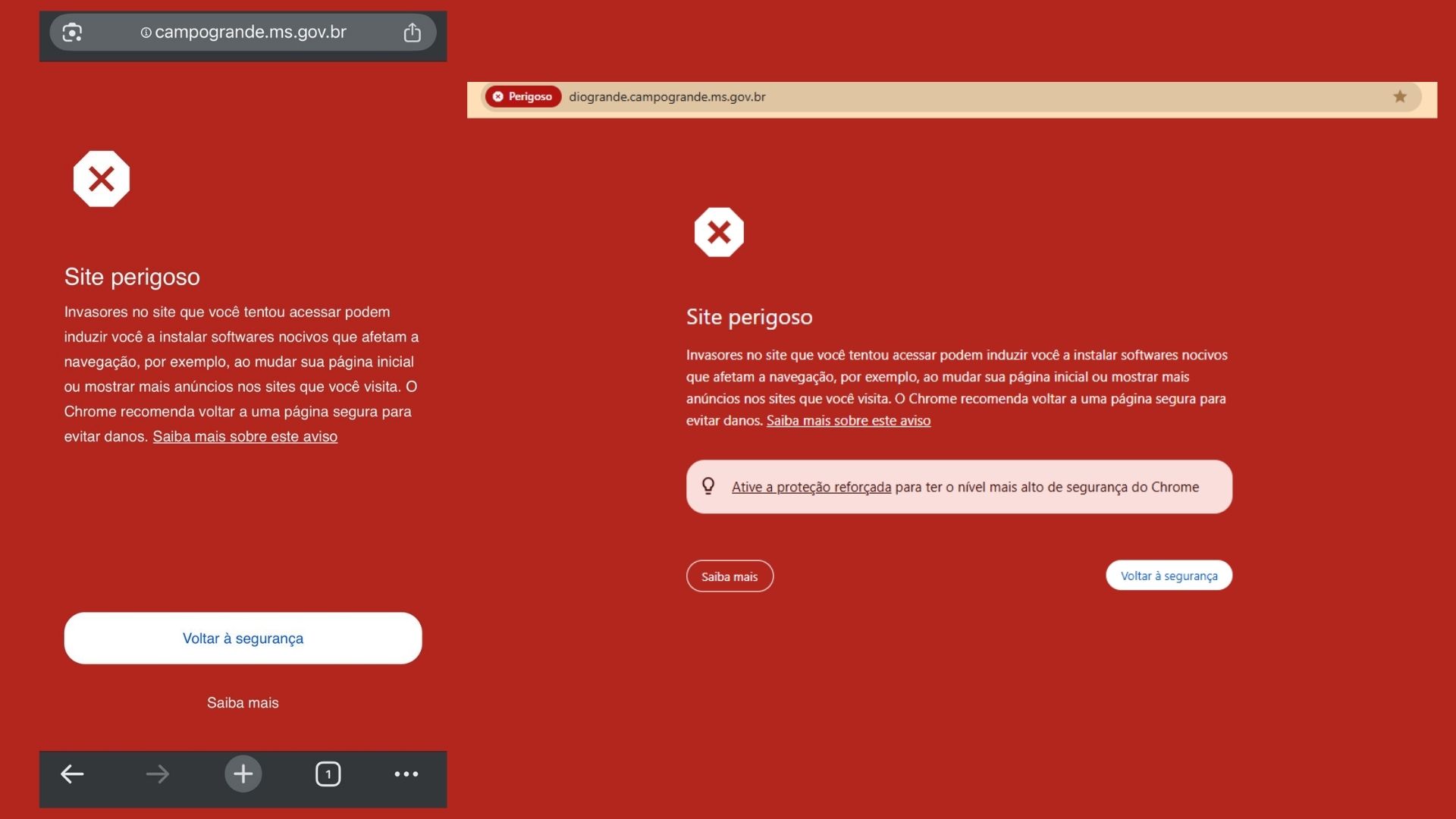 Alerta nos sites da Prefeitura