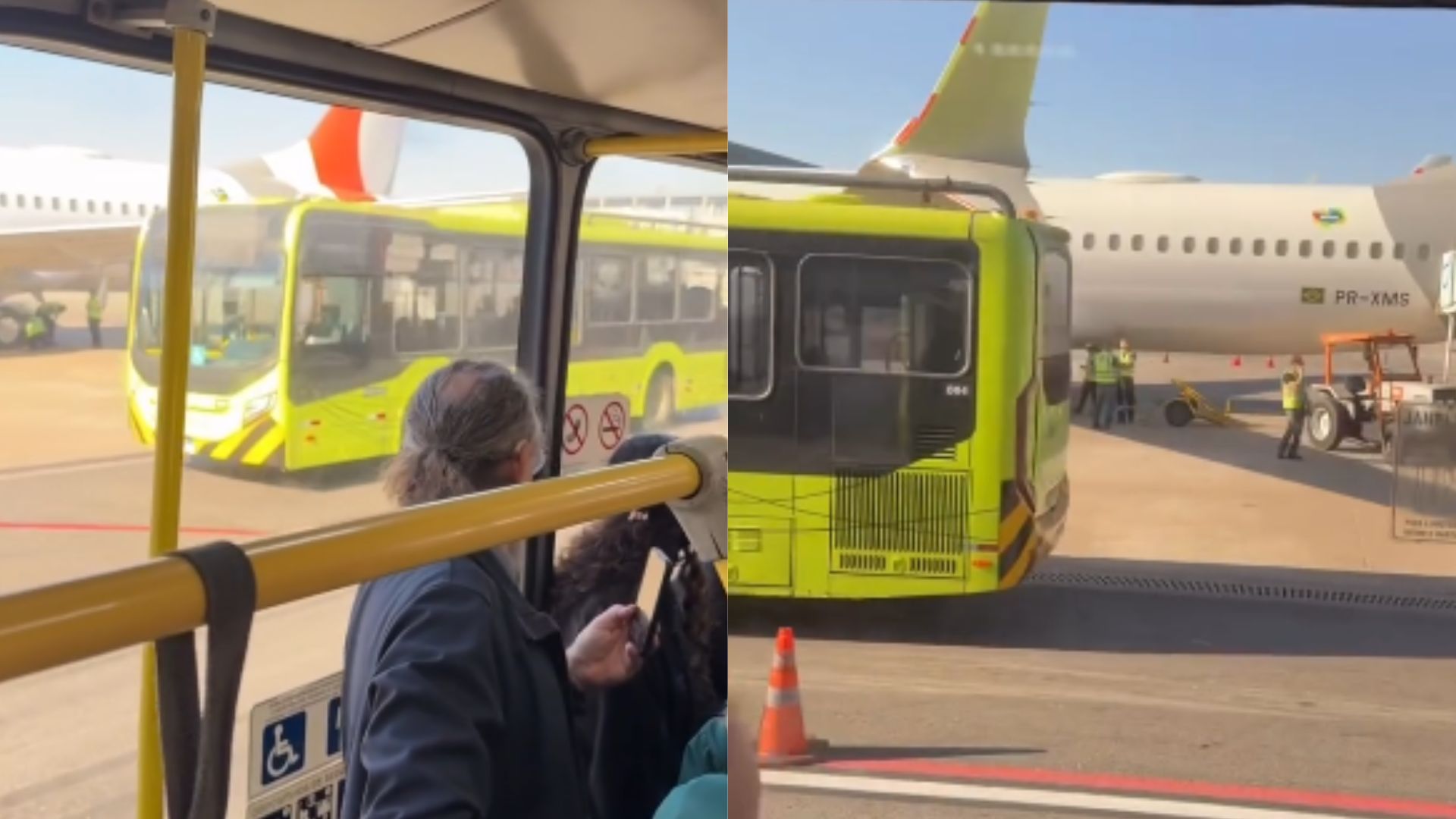 Ônibus colide com asa de avião da Gol no Aeroporto de Guarulhos