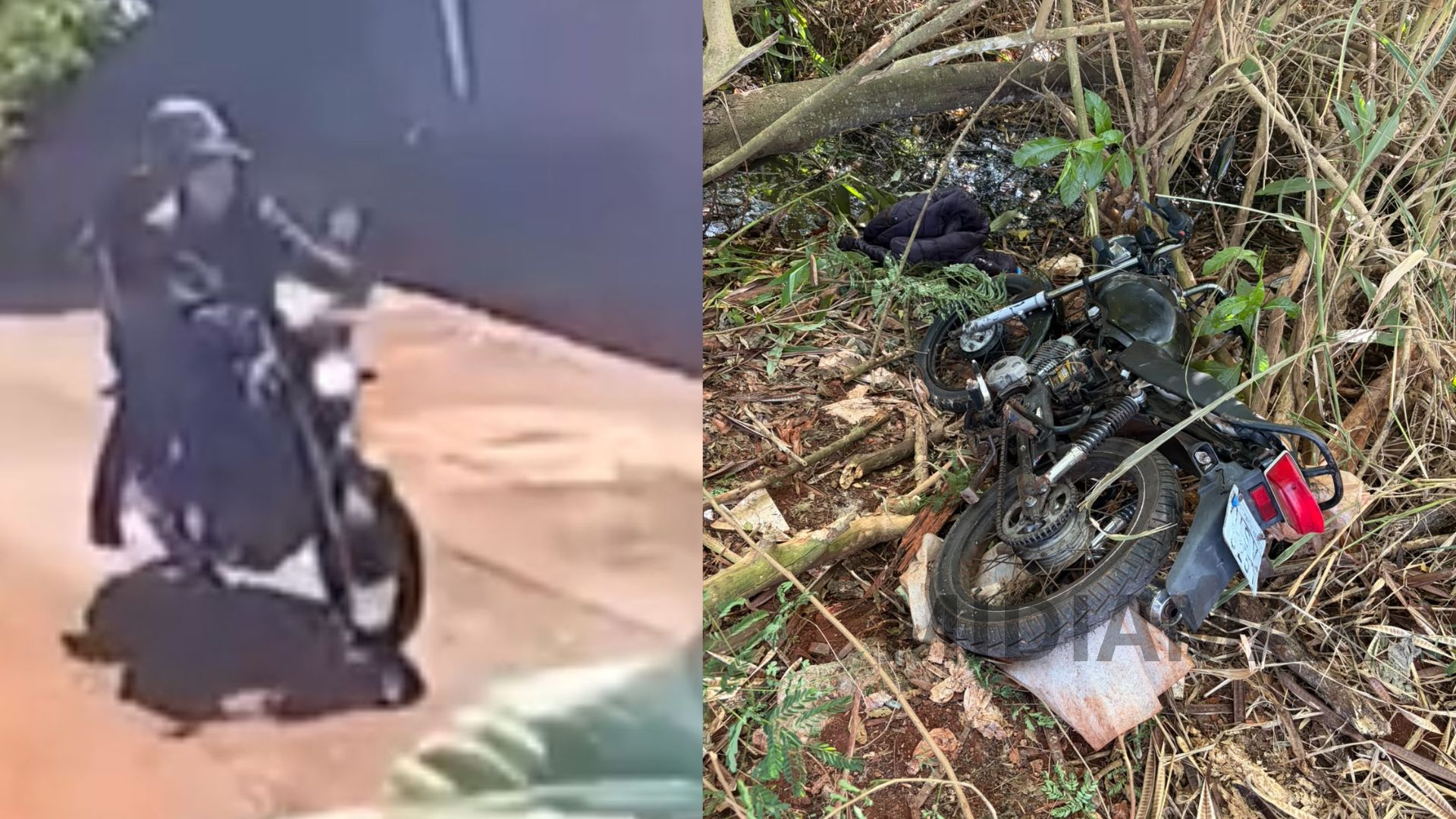 Dupla abandonou moto em área de mata no bairro Pé de Cedro após tentar matar desafeto em Sidrolândia