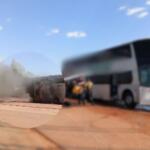 Fogo atinge traseira de ônibus com passageiros na BR-163 em MS