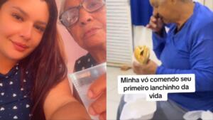 Neta viraliza ao mostrar avó livre após relação abusiva: ‘Primeiro lanche da vida’
