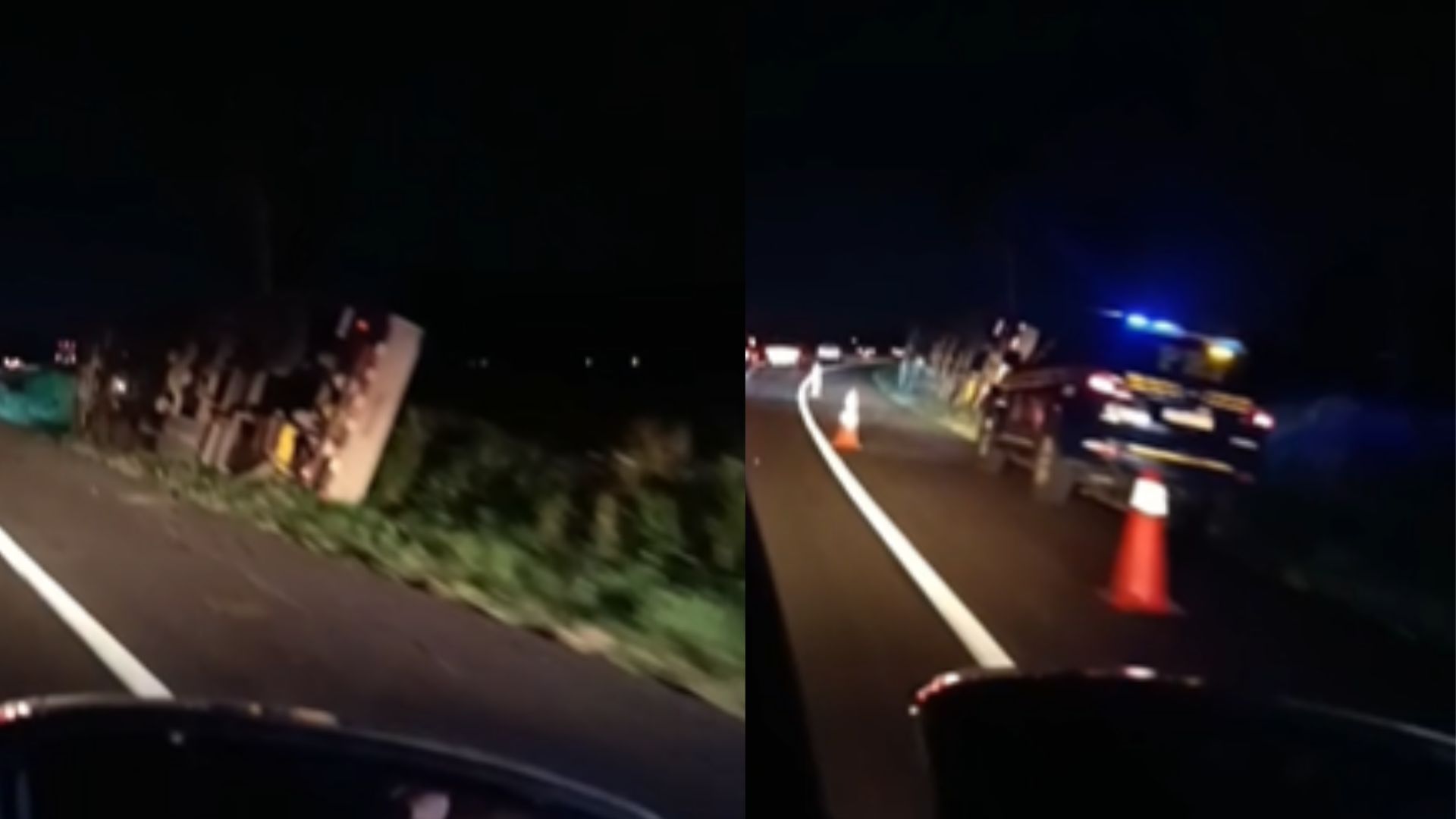 VÍDEO: Caminhão tomba em curva da BR-262 na região de Cachoeirão, em Terenos