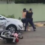VÍDEO: motoqueiro foge da GCM, bate em carro e resiste à prisão em Campo Grande