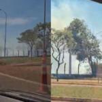 Em dia de baixa umidade do ar, incêndio atinge área de vegetação no Universitário