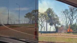 Em dia de baixa umidade do ar, incêndio atinge área de vegetação no Universitário