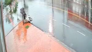 Carma existe? Motociclista cai na sarjeta logo após furtar muda de planta no Monte Líbano