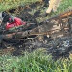 Motociclista morre em acidente e veículo pega fogo na BR-376 em Ivinhema