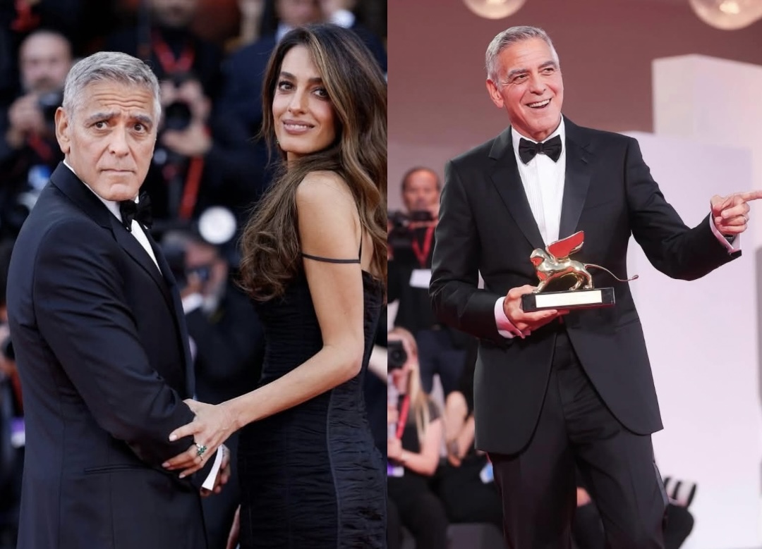 Ao lado de Amal, George Clooney esbanja simpatia no Festival de Cinema de Veneza e recebe Leão de Ouro