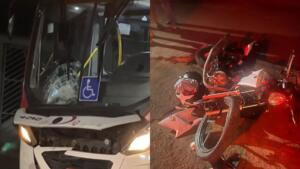 Acidente destrói moto e motociclista fica ferido após batida com ônibus na Vila Taquarussu