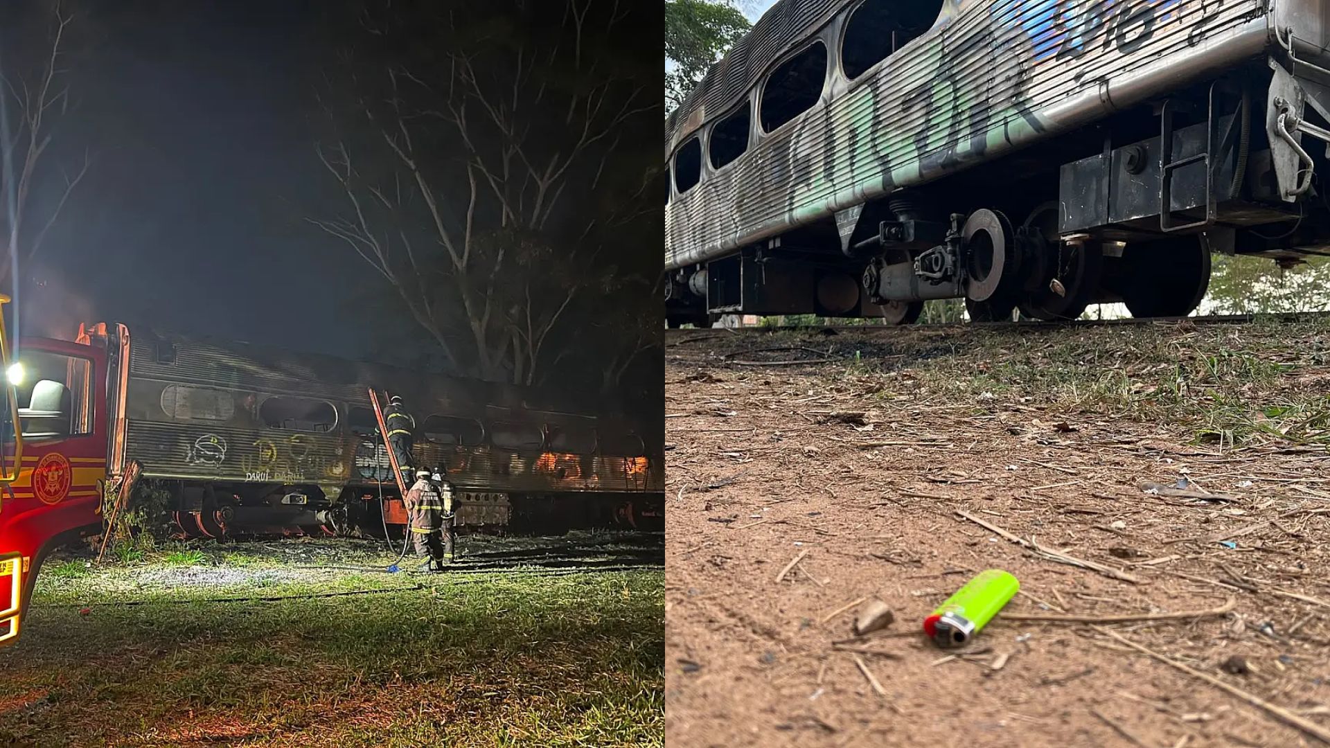 Incêndio atinge vagões em Aquidauana e isqueiro é encontrado próximo ao local