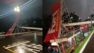 VÍDEO: Letreiro de mercado cai em avenida de Campo Grande durante temporal