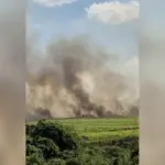 Incêndio de grandes proporções chama atenção em lavoura de Caarapó
