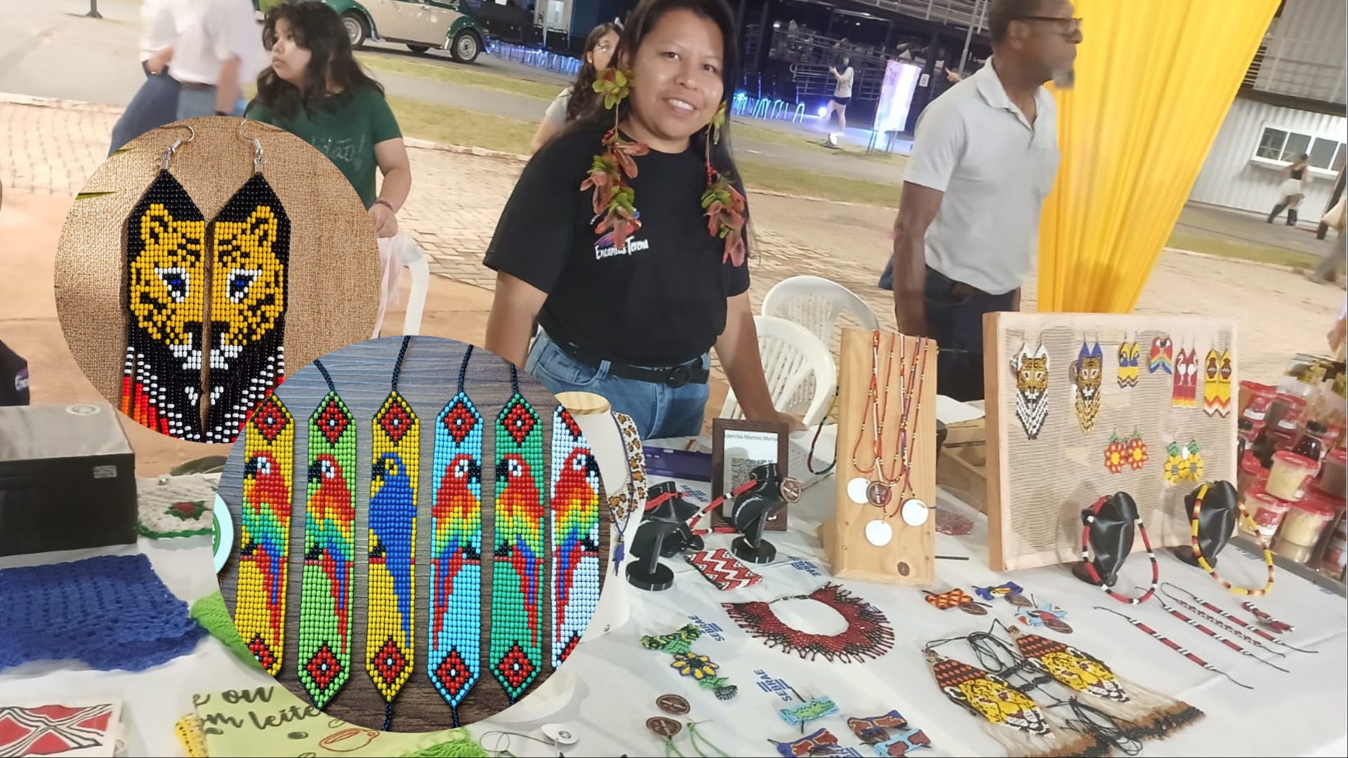 Adenilda vive memória do pai tecendo de onça a arara com miçangas