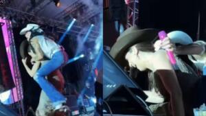 Ana Castela tenta ‘montar’ e derruba prefeita de Presidente Venceslau em festa do peão