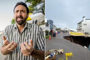 Entrada de mansão de Nicolas Cage desaba e abre cratera em Malibu