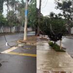 Fiação de internet cai e bloqueia cruzamento no bairro Nossa Senhora das Graças