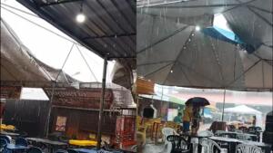 Chuva danifica cobertura de praça de alimentação e causa transtornos na Feira de Dourados