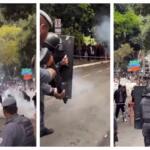 PM usa bombas de gás lacrimogêneo para dispersar opositores de Flávio Bolsonaro em SP