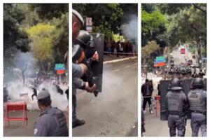 PM usa bombas de gás lacrimogêneo para dispersar opositores de Flávio Bolsonaro em SP