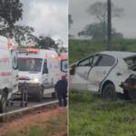 Voyage fica destruído após sair da pista e invadir pasto na região de Rochedo
