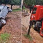 VÍDEO: Após temporal, crateras no Parque do Sol ‘engolem’ segundo veículo em dois dias