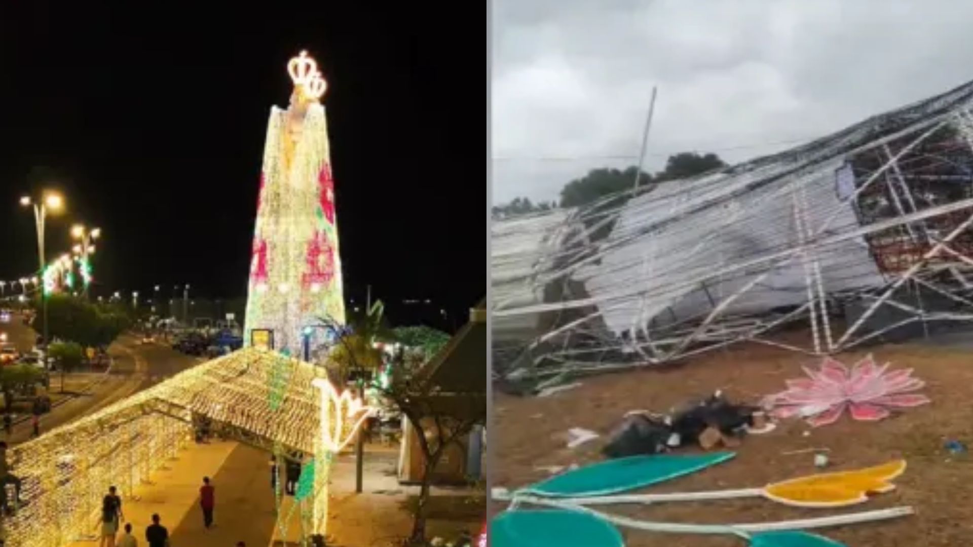 Imagem de Nossa Senhora de Nazaré cai após chuvas e rajadas de vento em Belém