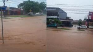 Vídeos mostram Avenida dos Cafezais tomada por água após temporal em Campo Grande