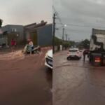 Em poucos minutos, tempestade alaga ruas em bairros de Nova Andradina