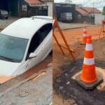 Cratera da MSGás que ‘engoliu’ carro é fechada na Vila Margarida e causas são apuradas