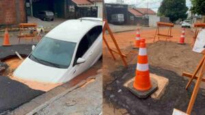 Cratera da MSGás que ‘engoliu’ carro é fechada na Vila Margarida e causas são apuradas