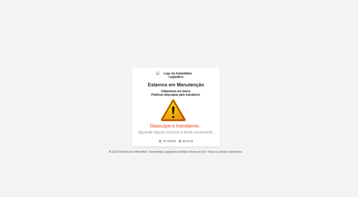 Site da Alems fica fora do ar nesta quinta-feira; sessão ao vivo pode ser conferida no YouTube